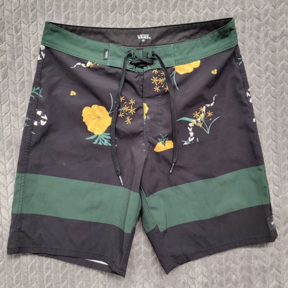 Vans Off the Wall Mens Board Shorts Swim Trunks Surf Black‎ Green Size 28 Floral